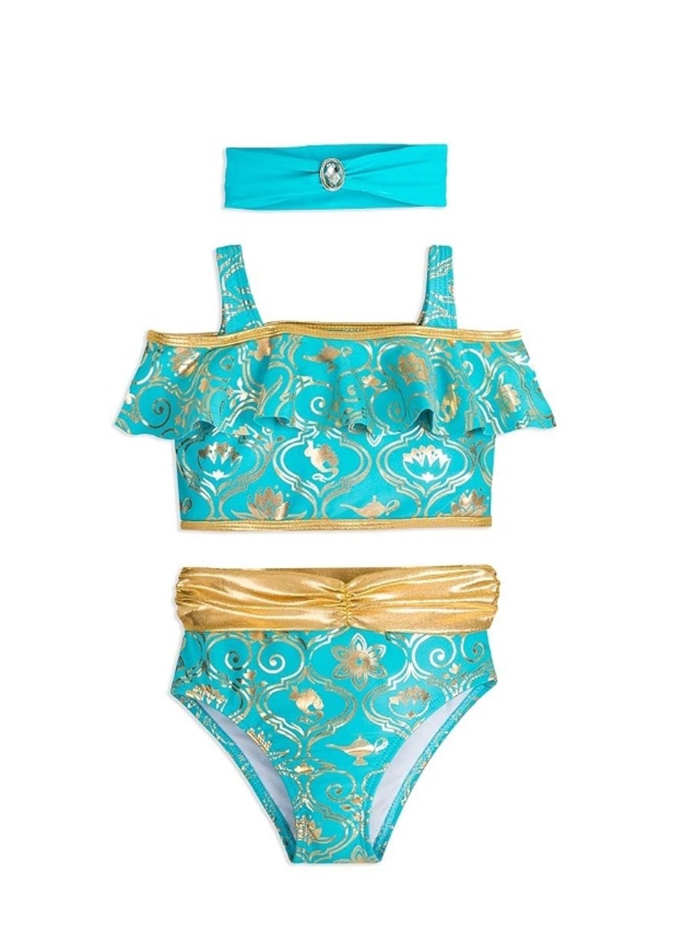 Disney Store Jasmine Deluxe Toddler Girls Gold Shimmer Swimsuit Set 4T